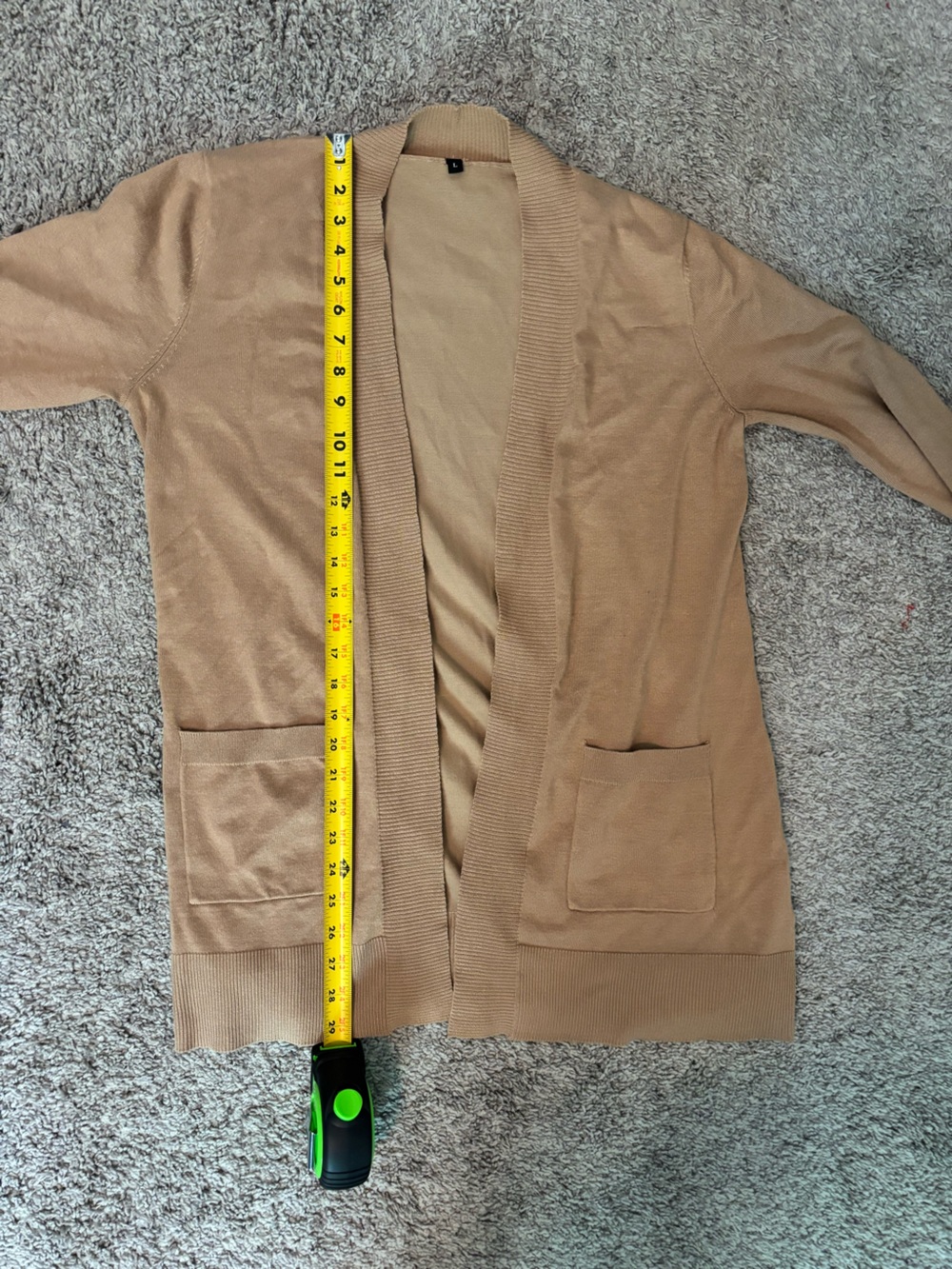 Light Brown Open Front Cardigan Sweater Beautiful Buttons Size Large 70% Viscose - Picture 9 of 9